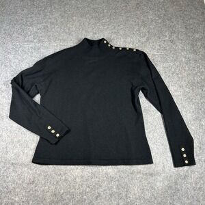 Vtg Cappagallo Sweater Large Black Lambswool Turtleneck Winter Classic Flaw